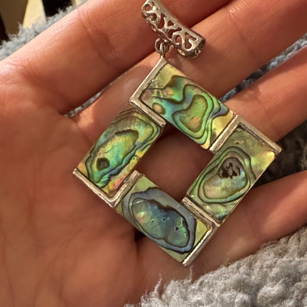 Sea Treasure Pendant, Abalone Shell Pendant with Silver Plated Bezel and Bail